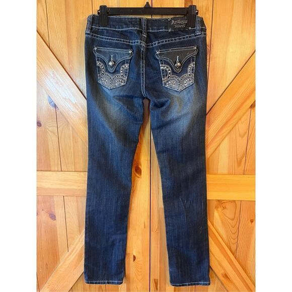 Antique Rivet Straight Jeans Size 26 Rhinestone Gothic Rock (2129) Read - Picture 4 of 10